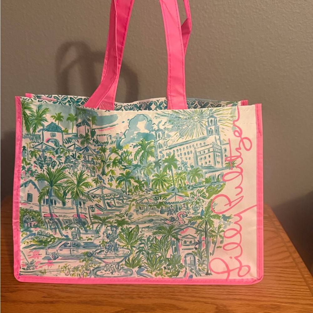 Lilly Pulitzer‎ Pink Extra Large Reusable Shopping Tote Bag 15”x 11” X 7”